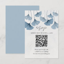 Vattenfärg Botanisk QR-kod Blå Bröllop