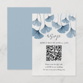 Vattenfärg Botanisk QR-kod Blå Bröllop OSA Kort