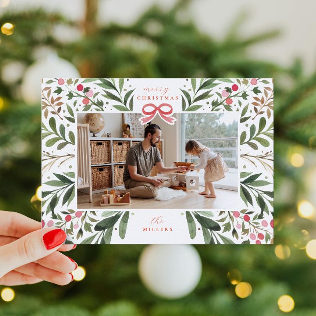 Vattenfärg Botanisk Ram Platt Högtidskort Julkort (Skapare uppladdad)