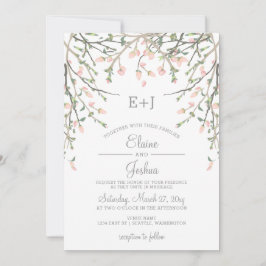 Vattenfärg Botanisk Rosa Blommigt Bröllop Inbjudningar