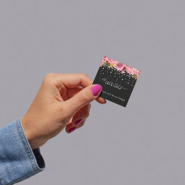 Vattenfärg Botanisk Rosa Blommigt Diamonds Glitter Fyrkantigt Klistermärke