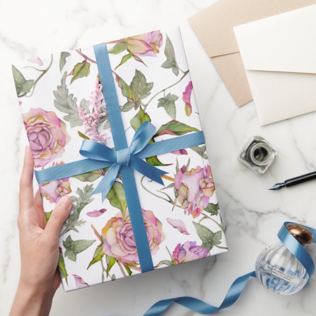 Vattenfärg Botanisk Rosa Boho Ros Presentpapper (Gifting)