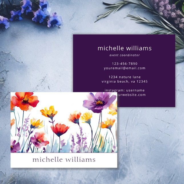 Vattenfärg Botaniska jaktblommor Flower Visitkort (Watercolor Botanical Wildflowers Business Card)