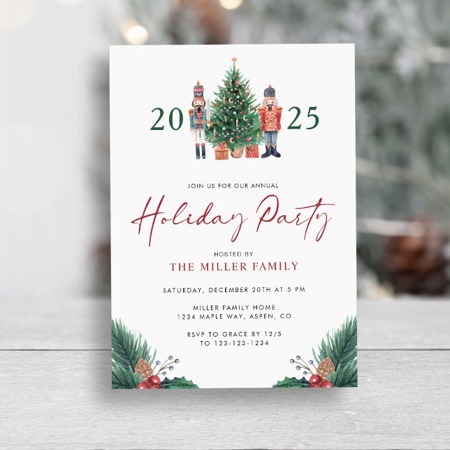 Vattenfärg Botaniska Julfestinladningar Inbjudningar (Christmas 2025 Nutcracker Watercolor Botanical Holiday Party Invitations by Painted Paperie
)