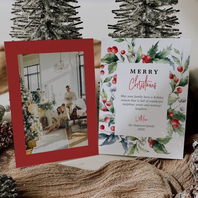 Vattenfärg Botaniska röda berries Fotojul Julkort (Skapare uppladdad)