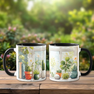 Vattenfärg Botaniska Växter & Sukkulenter Kaffemugg