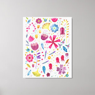 Vattenfärg Botaniska Wildblommor Hedgerow Painting Canvastryck