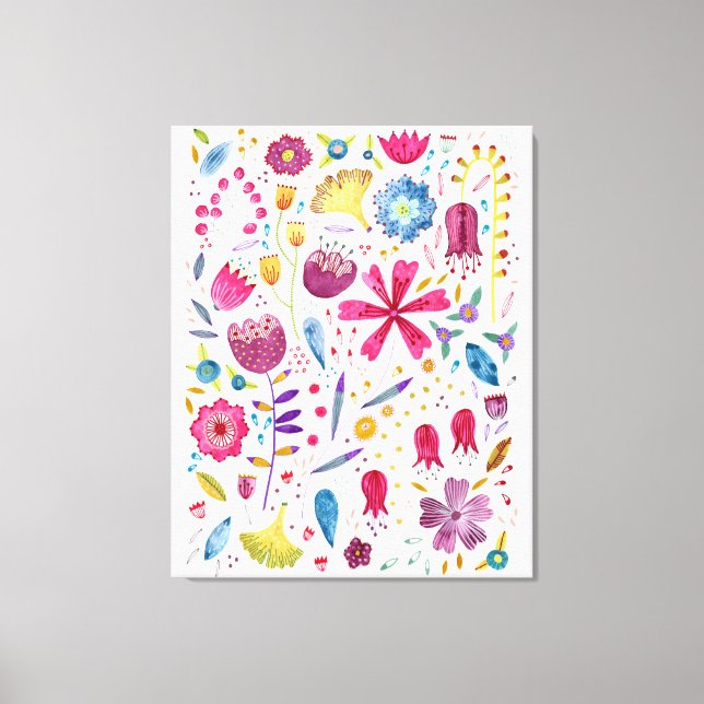 Vattenfärg Botaniska Wildblommor Hedgerow Painting Canvastryck (Framsida)