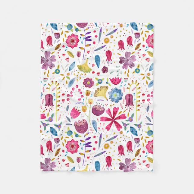 Vattenfärg Botaniska Wildblommor Hedgerow Painting Fleecefilt (Framsidan)