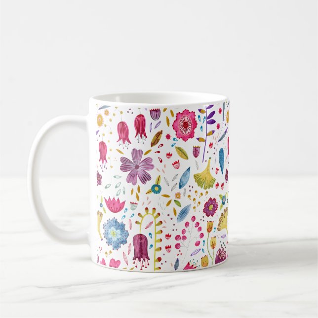 Vattenfärg Botaniska Wildblommor Hedgerow Painting Kaffemugg (Vänster)