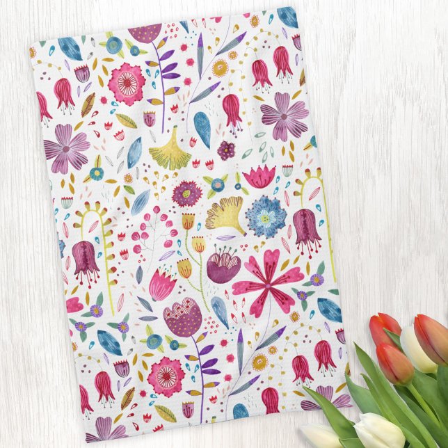 Vattenfärg Botaniska Wildblommor Hedgerow Painting Kökshandduk (Watercolor wildflower tea towel)