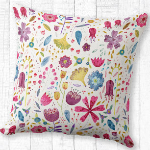 Vattenfärg Botaniska Wildblommor Hedgerow Painting Kudde