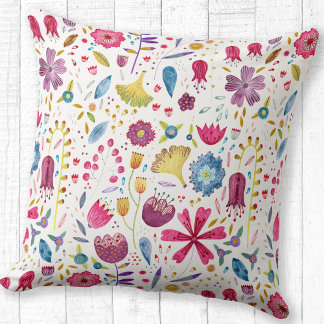 Vattenfärg Botaniska Wildblommor Hedgerow Painting Kudde