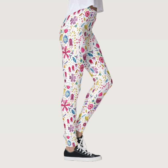 Vattenfärg Botaniska Wildblommor Hedgerow Painting Leggings (Höger)