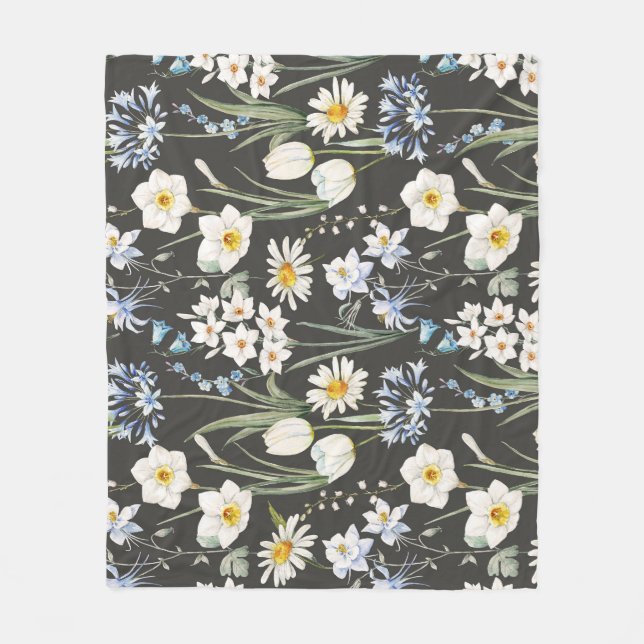 Vattenfärg botaniskt, blommigt vår mönster. fleecefilt (Framsidan)
