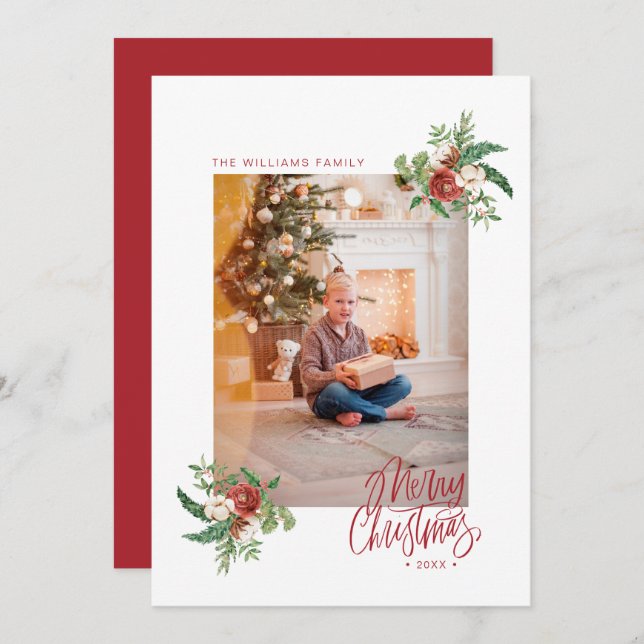 Vattenfärg Botaniskt God jul Photo Helgdag (Fram/baksida)