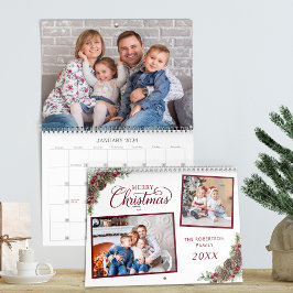 Vattenfärg Botaniskt Gräs Cones julfoto Kalender