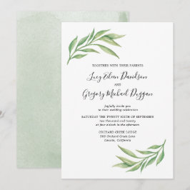 Vattenfärg Botaniskt Löv Bröllop Inbjudningar