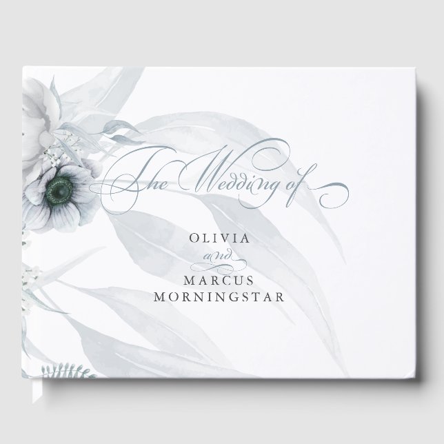 Vattenfärg botaniskt och Blommigt i Dusty Blue Gästböcker (Framsida)