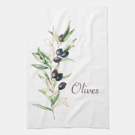 Vattenfärg Botaniskt Olive Gren Tea Towel Kökshandduk