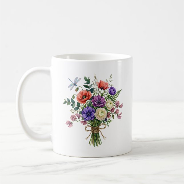 Vattenfärg Bouquet med Trollslända-mugg Kaffemugg (Vänster)