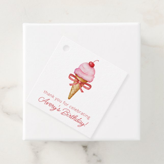 Vattenfärg Bow Rosa Ice Cream Cone Party Gåvor Etiketter (På plats)