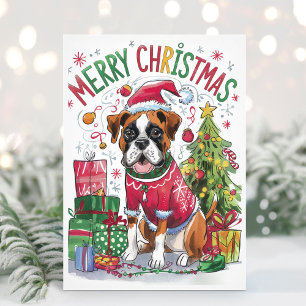 Vattenfärg Boxer Hund Julkort