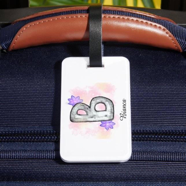 Vattenfärg Brev B med Lila blommor Bagagebricka (Baksida Insitu 4)