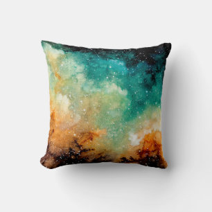 Vattenfärg Bright Gult Nebula, Stars och Mörk Sk Kudde