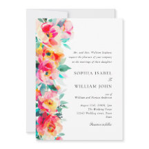 Vattenfärg Bright Rosa Orange Flowers Bröllop