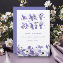 Vattenfärg Bröllop Violetta Blommor Spara Datum