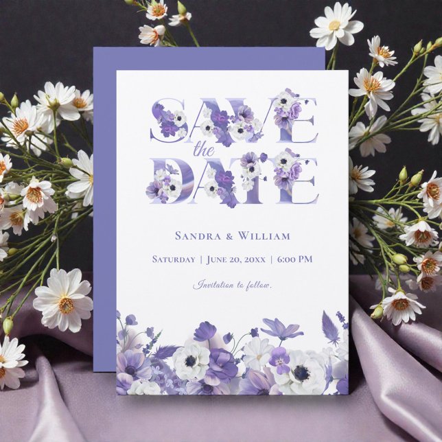 Vattenfärg Bröllop Violetta Blommor Spara Datum Inbjudningar (Skapare uppladdad)