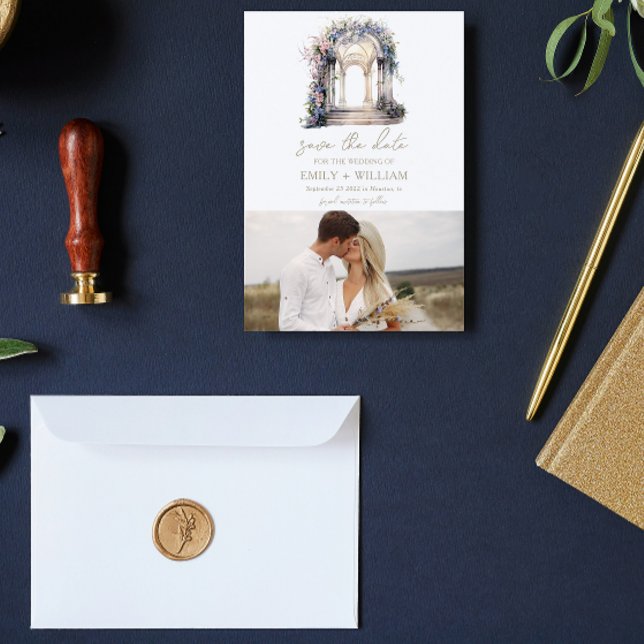 Vattenfärg Bröllops Blommig Arkitektur Spara Datum Datumet (Skapare uppladdad)