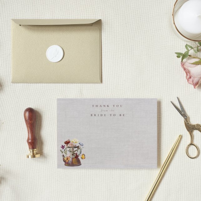 Vattenfärg Bröllopsdusch för vildblomster teparty Tack Kort (Skapare uppladdad)