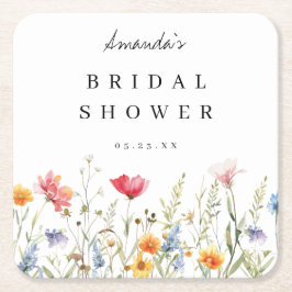 Vattenfärg Bröllopsdusch med Vilda Blommor Underlägg Papper Kvadrat