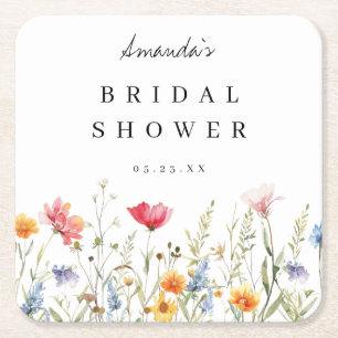 Vattenfärg Bröllopsdusch med Vilda Blommor Underlägg Papper Kvadrat