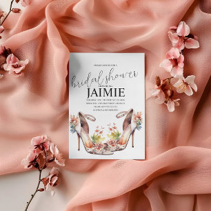 Vattenfärg Bröllopsskor Blommig Bridal Shower Inbjudningar