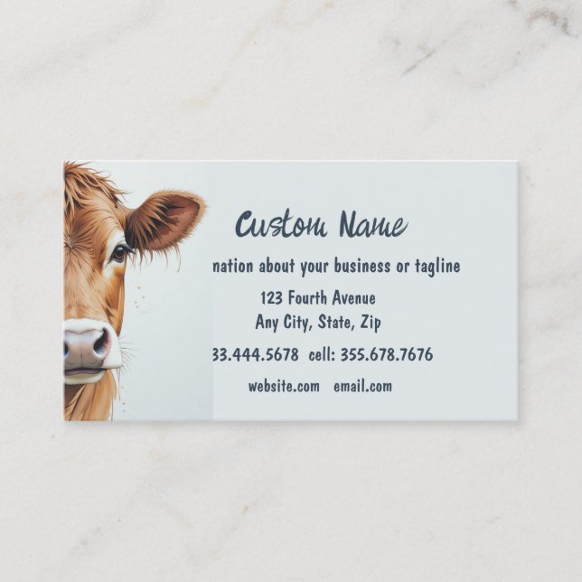 Vattenfärg Brown Cow Farm Animal art Visitkort (Framsida)
