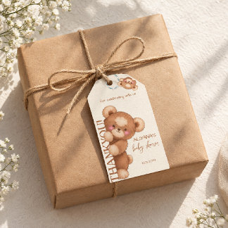 Vattenfärg Brun Björn Baby Shower Tacksamhet Presentetikett