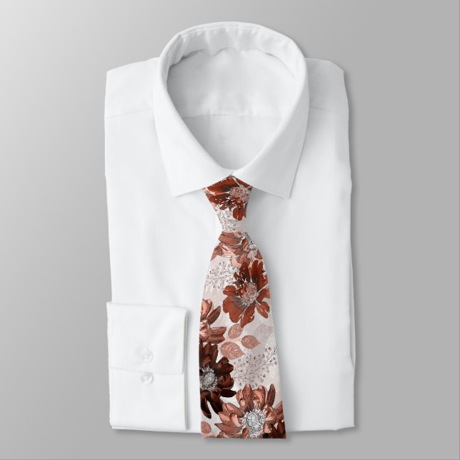 Vattenfärg brun grå blommig mönster.  slips (Bunden)