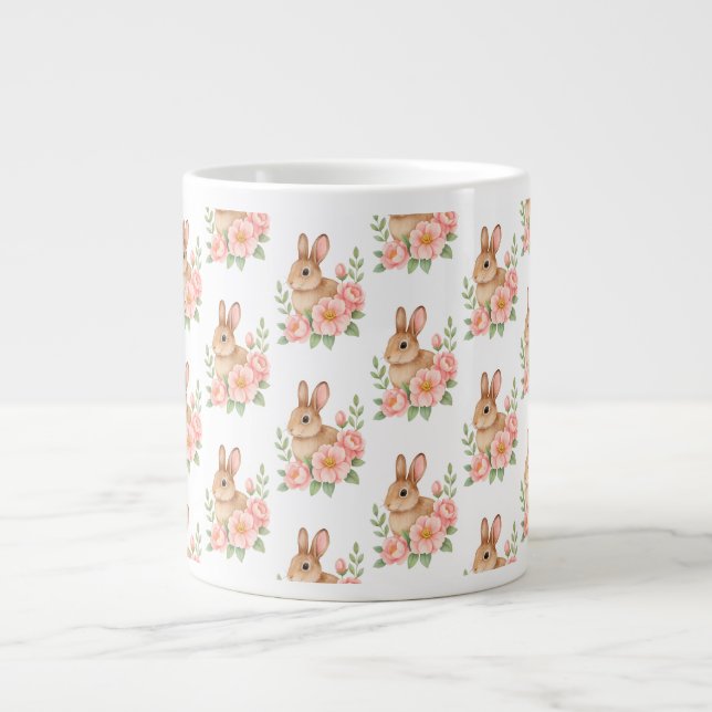 Vattenfärg Brun och Rosa Blommig Krans Påsk Jumbo Mugg (Framsidan)