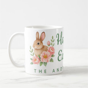 Vattenfärg Brun och Rosa Blommig Krans Påsk Kaffemugg