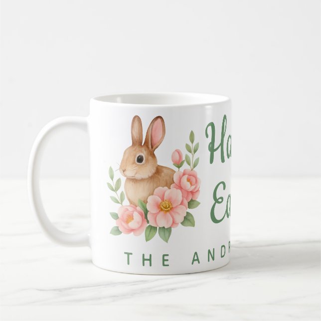 Vattenfärg Brun och Rosa Blommig Krans Påsk Kaffemugg (Vänster)