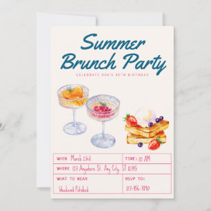 Vattenfärg Brunchfest Födelsedagsfirande för vuxna Inbjudningar