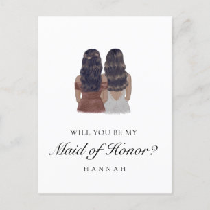 Vattenfärg Brunette Maid of HonorFörslag Postcard Vykort