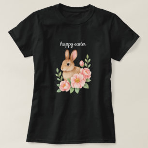 Vattenfärg Brunnt och Rosa Blommig Krans Påsk T Shirt