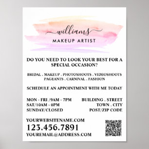 Vattenfärg Brushstroke, makeup Artist Advertising Poster