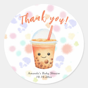 Vattenfärg Bubbel Tea Baby Shower Tack Runt Klistermärke