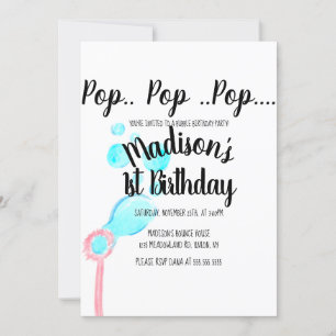 Vattenfärg Bubbelpinne Pop Pop Pop Födelsedag Inbjudningar