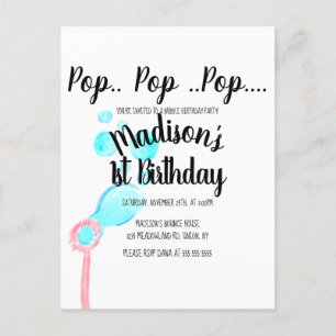 Vattenfärg Bubbelpinne Pop Pop Pop Födelsedag Vykort